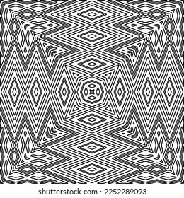 Stylish texture with figures from lines.
Abstract geometric black and white pattern for web page, textures, card, poster, fabric, textile. Monochrome graphic repeating design. 