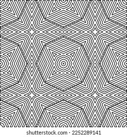 Stylish texture with figures from lines.
Abstract geometric black and white pattern for web page, textures, card, poster, fabric, textile. Monochrome graphic repeating design. 