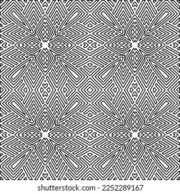 Stylish texture with figures from lines.
Abstract geometric black and white pattern for web page, textures, card, poster, fabric, textile. Monochrome graphic repeating design. 