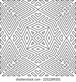 Stylish texture with figures from lines.
Abstract geometric black and white pattern for web page, textures, card, poster, fabric, textile. Monochrome graphic repeating design. 