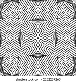 Stylish texture with figures from lines.
Abstract geometric black and white pattern for web page, textures, card, poster, fabric, textile. Monochrome graphic repeating design. 