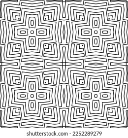Stylish texture with figures from lines.
Abstract geometric black and white pattern for web page, textures, card, poster, fabric, textile. Monochrome graphic repeating design. 