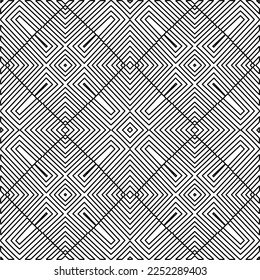 Stylish texture with figures from lines.
Abstract geometric black and white pattern for web page, textures, card, poster, fabric, textile. Monochrome graphic repeating design. 