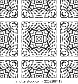 Stylish texture with figures from lines.
Abstract geometric black and white pattern for web page, textures, card, poster, fabric, textile. Monochrome graphic repeating design. 