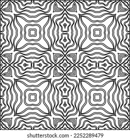 Stylish texture with figures from lines.
Abstract geometric black and white pattern for web page, textures, card, poster, fabric, textile. Monochrome graphic repeating design. 