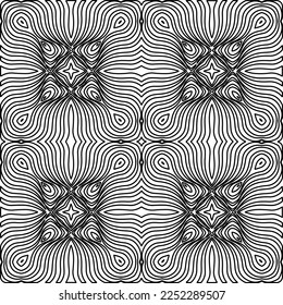 Stylish texture with figures from lines.
Abstract geometric black and white pattern for web page, textures, card, poster, fabric, textile. Monochrome graphic repeating design. 