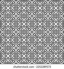 Stylish texture with figures from lines.
Abstract geometric black and white pattern for web page, textures, card, poster, fabric, textile. Monochrome graphic repeating design. 