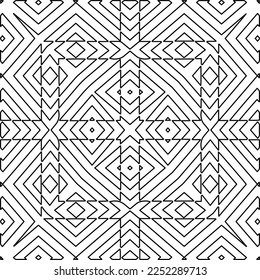 Stylish texture with figures from lines.
Abstract geometric black and white pattern for web page, textures, card, poster, fabric, textile. Monochrome graphic repeating design. 