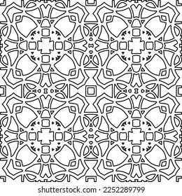 Stylish texture with figures from lines.
Abstract geometric black and white pattern for web page, textures, card, poster, fabric, textile. Monochrome graphic repeating design. 