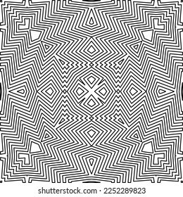 Stylish texture with figures from lines.
Abstract geometric black and white pattern for web page, textures, card, poster, fabric, textile. Monochrome graphic repeating design. 