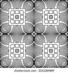 Stylish texture with figures from lines.
Abstract geometric black and white pattern for web page, textures, card, poster, fabric, textile. Monochrome graphic repeating design. 