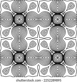 Stylish texture with figures from lines.
Abstract geometric black and white pattern for web page, textures, card, poster, fabric, textile. Monochrome graphic repeating design. 