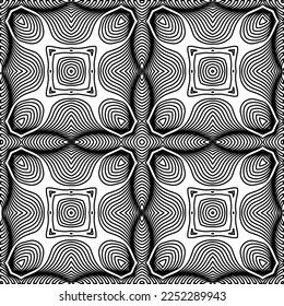 Stylish texture with figures from lines.
Abstract geometric black and white pattern for web page, textures, card, poster, fabric, textile. Monochrome graphic repeating design. 