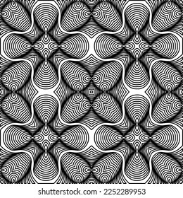 Stylish texture with figures from lines.
Abstract geometric black and white pattern for web page, textures, card, poster, fabric, textile. Monochrome graphic repeating design. 