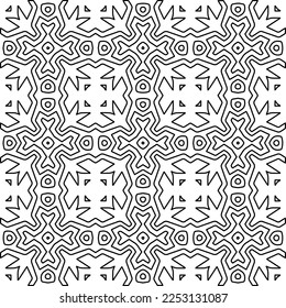 Stylish texture with figures from lines.
Abstract geometric black and white pattern for web page, textures, card, poster, fabric, textile. Monochrome graphic repeating design. 