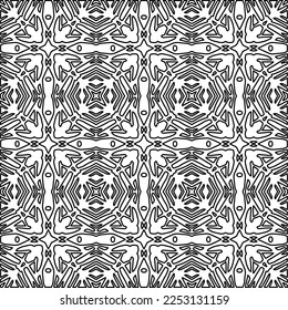 Stylish texture with figures from lines.
Abstract geometric black and white pattern for web page, textures, card, poster, fabric, textile. Monochrome graphic repeating design. 
