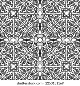Stylish texture with figures from lines.
Abstract geometric black and white pattern for web page, textures, card, poster, fabric, textile. Monochrome graphic repeating design. 