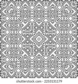 Stylish texture with figures from lines.
Abstract geometric black and white pattern for web page, textures, card, poster, fabric, textile. Monochrome graphic repeating design. 