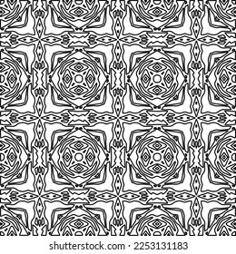 Stylish texture with figures from lines.
Abstract geometric black and white pattern for web page, textures, card, poster, fabric, textile. Monochrome graphic repeating design. 