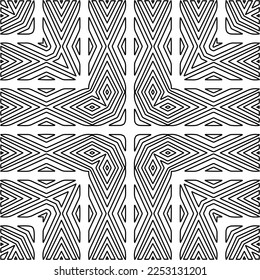 Stylish texture with figures from lines.
Abstract geometric black and white pattern for web page, textures, card, poster, fabric, textile. Monochrome graphic repeating design. 