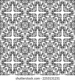 Stylish texture with figures from lines.
Abstract geometric black and white pattern for web page, textures, card, poster, fabric, textile. Monochrome graphic repeating design. 