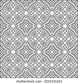 Stylish texture with figures from lines.
Abstract geometric black and white pattern for web page, textures, card, poster, fabric, textile. Monochrome graphic repeating design. 