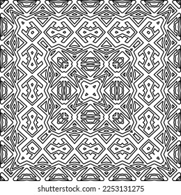 Stylish texture with figures from lines.
Abstract geometric black and white pattern for web page, textures, card, poster, fabric, textile. Monochrome graphic repeating design. 