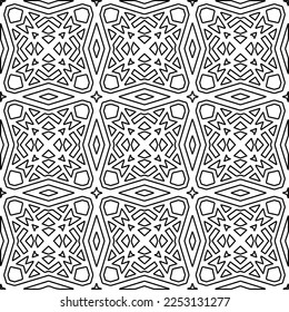 Stylish texture with figures from lines.
Abstract geometric black and white pattern for web page, textures, card, poster, fabric, textile. Monochrome graphic repeating design. 