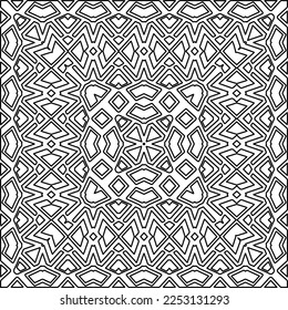 Stylish texture with figures from lines.
Abstract geometric black and white pattern for web page, textures, card, poster, fabric, textile. Monochrome graphic repeating design. 