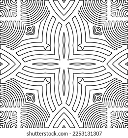 Stylish texture with figures from lines.
Abstract geometric black and white pattern for web page, textures, card, poster, fabric, textile. Monochrome graphic repeating design. 