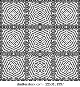 Stylish texture with figures from lines.
Abstract geometric black and white pattern for web page, textures, card, poster, fabric, textile. Monochrome graphic repeating design. 