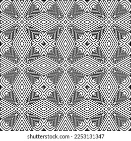 Stylish texture with figures from lines.
Abstract geometric black and white pattern for web page, textures, card, poster, fabric, textile. Monochrome graphic repeating design. 