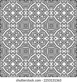 Stylish texture with figures from lines.
Abstract geometric black and white pattern for web page, textures, card, poster, fabric, textile. Monochrome graphic repeating design. 