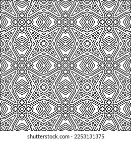 Stylish texture with figures from lines.
Abstract geometric black and white pattern for web page, textures, card, poster, fabric, textile. Monochrome graphic repeating design. 
