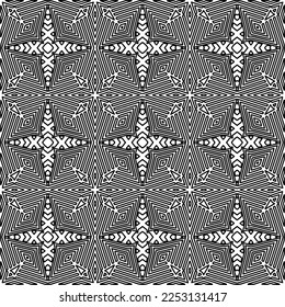 Stylish texture with figures from lines.
Abstract geometric black and white pattern for web page, textures, card, poster, fabric, textile. Monochrome graphic repeating design. 