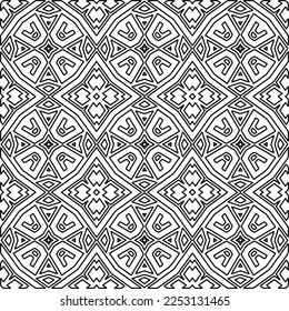 Stylish texture with figures from lines.
Abstract geometric black and white pattern for web page, textures, card, poster, fabric, textile. Monochrome graphic repeating design. 