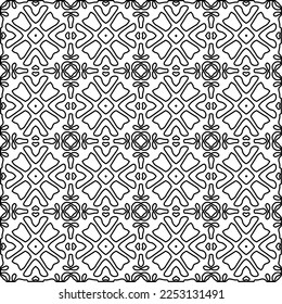 Stilvolle Textur mit Figuren aus Linien.
Abstraktes geometrisches Schwarz-Weiß-Muster für Webseiten, Texturen, Karten, Plakate, Gewebe, Textilien. Monochrome grafische Wiederholungsdesign. 