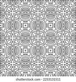 Stylish texture with figures from lines.
Abstract geometric black and white pattern for web page, textures, card, poster, fabric, textile. Monochrome graphic repeating design. 