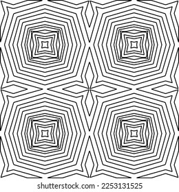 Stylish texture with figures from lines.
Abstract geometric black and white pattern for web page, textures, card, poster, fabric, textile. Monochrome graphic repeating design. 