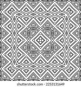 Stylish texture with figures from lines.
Abstract geometric black and white pattern for web page, textures, card, poster, fabric, textile. Monochrome graphic repeating design. 