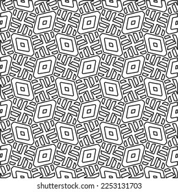 Stylish texture with figures from lines.
Abstract geometric black and white pattern for web page, textures, card, poster, fabric, textile. Monochrome graphic repeating design. 