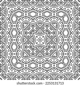 Stylish texture with figures from lines.
Abstract geometric black and white pattern for web page, textures, card, poster, fabric, textile. Monochrome graphic repeating design. 