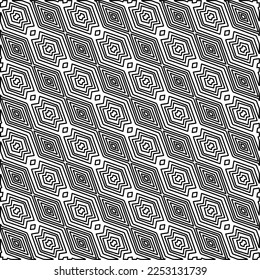 Stylish texture with figures from lines.
Abstract geometric black and white pattern for web page, textures, card, poster, fabric, textile. Monochrome graphic repeating design. 