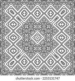 Stylish texture with figures from lines.
Abstract geometric black and white pattern for web page, textures, card, poster, fabric, textile. Monochrome graphic repeating design. 