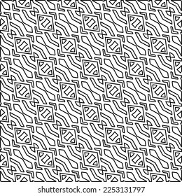 Stylish texture with figures from lines.
Abstract geometric black and white pattern for web page, textures, card, poster, fabric, textile. Monochrome graphic repeating design. 