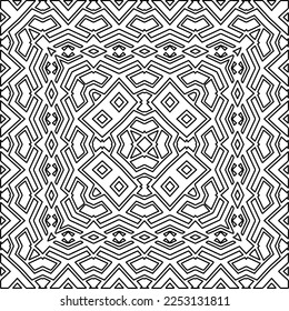 Stylish texture with figures from lines.
Abstract geometric black and white pattern for web page, textures, card, poster, fabric, textile. Monochrome graphic repeating design. 