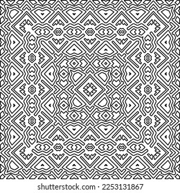 Stilvolle Textur mit Figuren aus Linien.
Abstraktes geometrisches Schwarz-Weiß-Muster für Webseiten, Texturen, Karten, Plakate, Gewebe, Textilien. Monochrome grafische Wiederholungsdesign. 