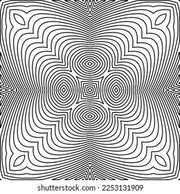 Stylish texture with figures from lines.
Abstract geometric black and white pattern for web page, textures, card, poster, fabric, textile. Monochrome graphic repeating design. 