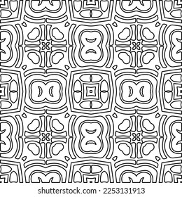 Stylish texture with figures from lines.
Abstract geometric black and white pattern for web page, textures, card, poster, fabric, textile. Monochrome graphic repeating design. 