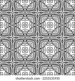 Stylish texture with figures from lines.
Abstract geometric black and white pattern for web page, textures, card, poster, fabric, textile. Monochrome graphic repeating design. 